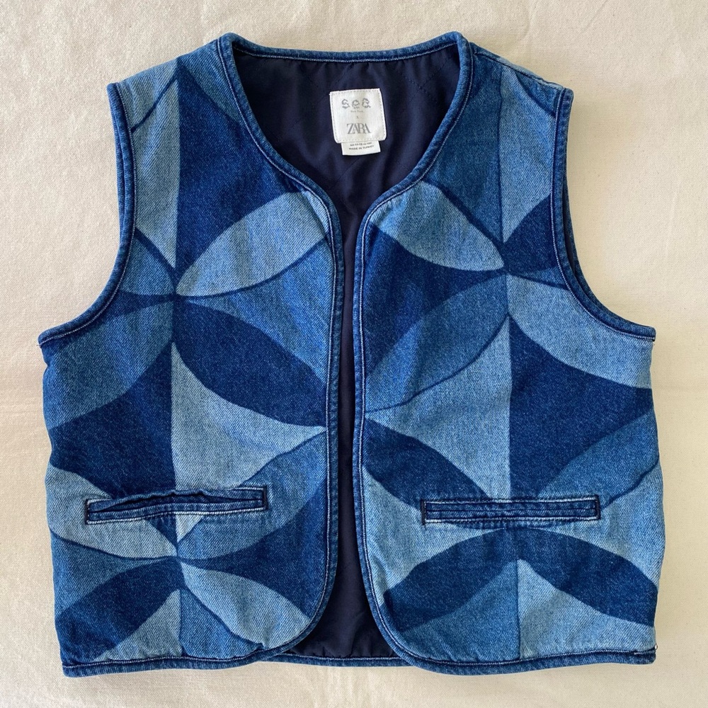 Zara x Sea New York Kids Blue Patterned Vest Dyed Denim Vest Casual Unisex 11-12